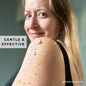 Person applying CONCHUS MERRY Sugar Scrub to arm as gentle face and body exfoliant