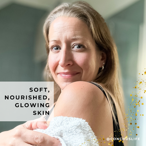 Person with rinsed arm after using CONCHUS MERRY Sugar Scrub for soft nourished glowing skin