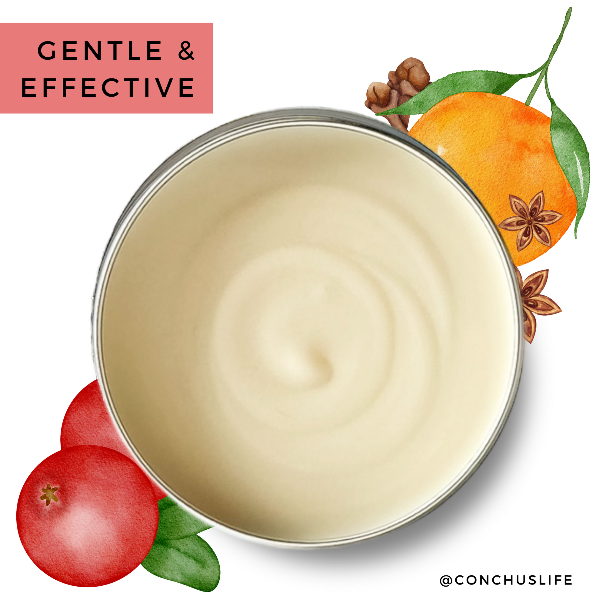 CONCHUS MERRY Light Cream open tin showing smooth creamy texture for face and body