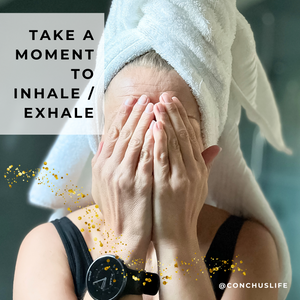 Person taking a moment of self-care with CONCHUS MERRY Light Oil after cleansing. Christmas gift ideas. Eco friendly, handmade skincare.