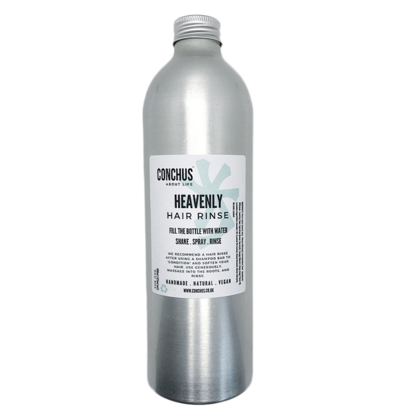Heavenly natural hair rinse aluminium bottle with pump spray, vegan plastic free conditioner alternative