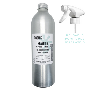 Heavenly hair rinse bottle with reusable pump spray, sold separately, plastic free vegan haircare